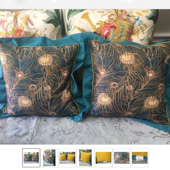 Liberty of London for Target Set of 2 Teal Peacock Feather Print Throw Pillows - Picture 1 of 9